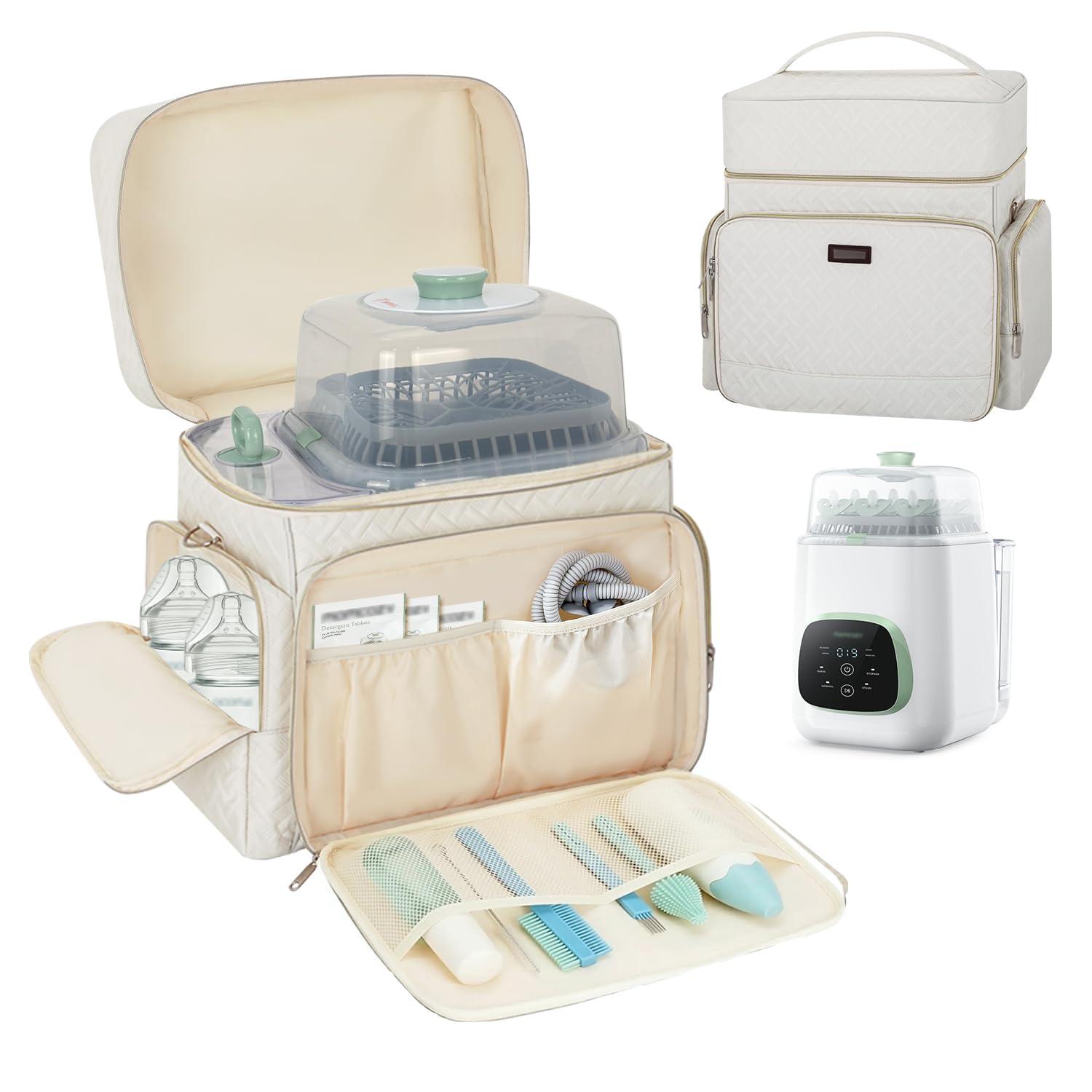 Bolsa de almacenamiento compatible con el limpiador de botellas Momcozy KleanPal Pro, bolsa de transporte resistente para lavadoras de botellas, organizador de viaje grande con varios bolsillos (solo