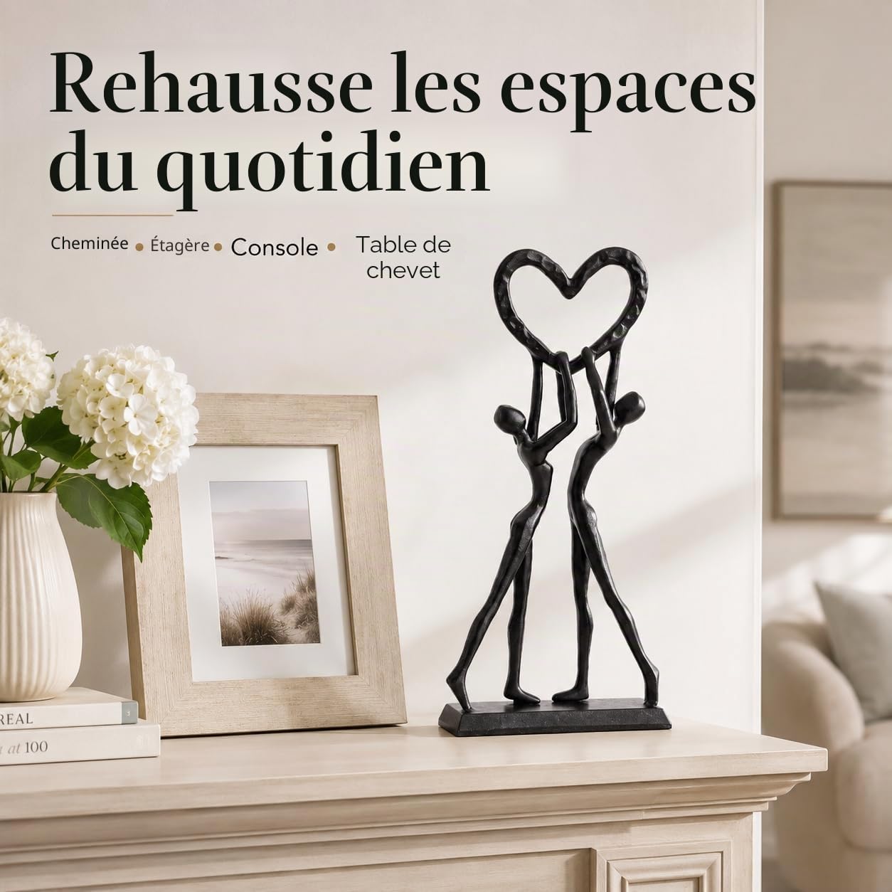 XMGZQ Sculpture en fer faite à la main en forme de cœur pour couples, elle ou épouse - Décoration d'intérieur