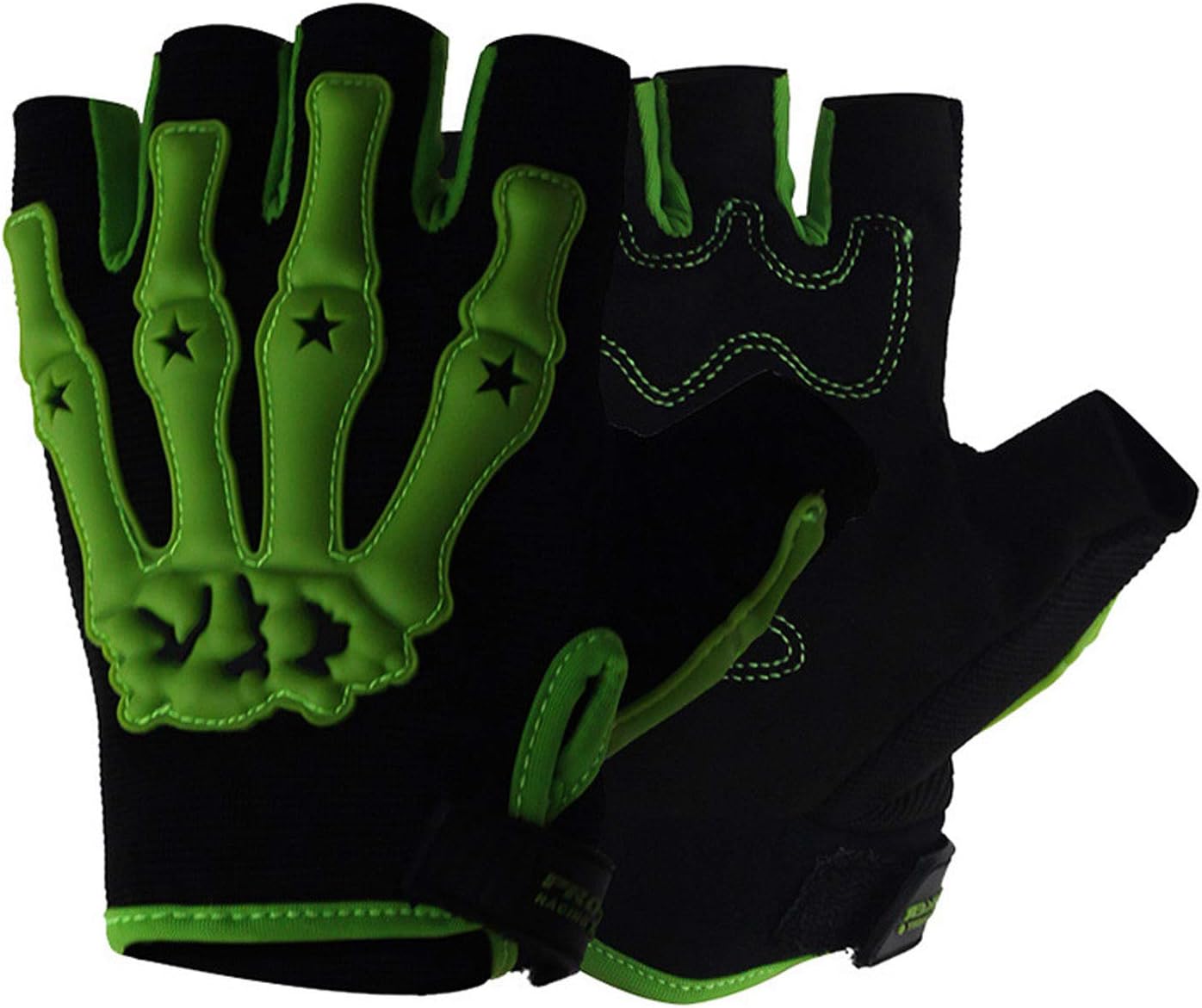 GeRRiT Men's Punk Rock Hip Hop Skeleton Gloves Biker Skull Motorcycle Fingerless Gloves, Green