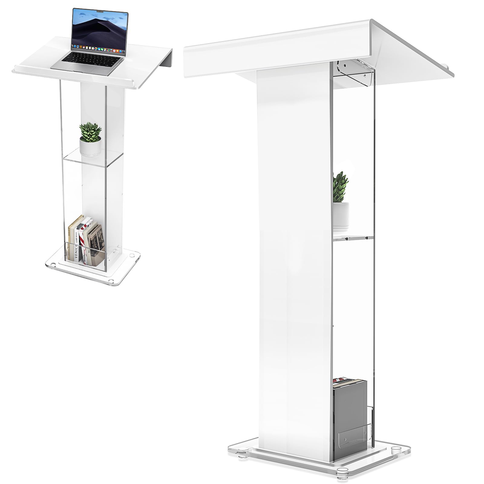 Acrylic Podium Stand, Ultra Clear 45'' Pulpits for Churches, Modern Podium Lectern Church Pulpits Stand with Storage Sheld for Church,Conference,