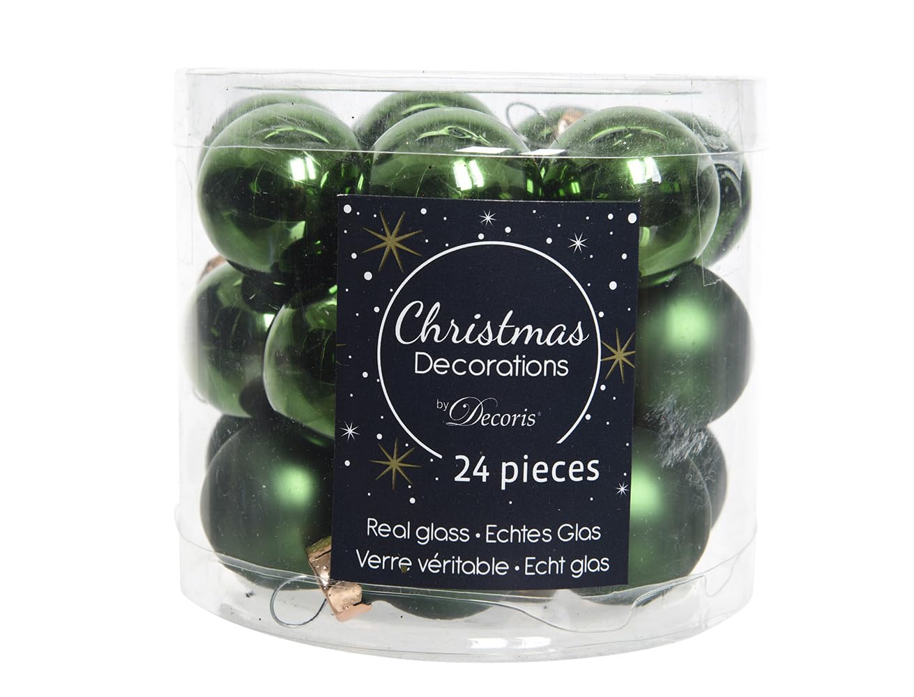 Decoris Pack of 24 Pine Green Mini Glass Baubles