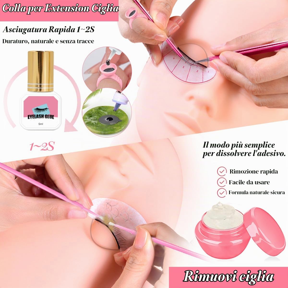 Kit di Estensione Delle Ciglia Pratica Delle Ciglia per Principianti Set Professionale con La Testa Del Manichino Palpebre Rimovibili USB Fan Spraye Individuale False Lash Strisce Ciglia
