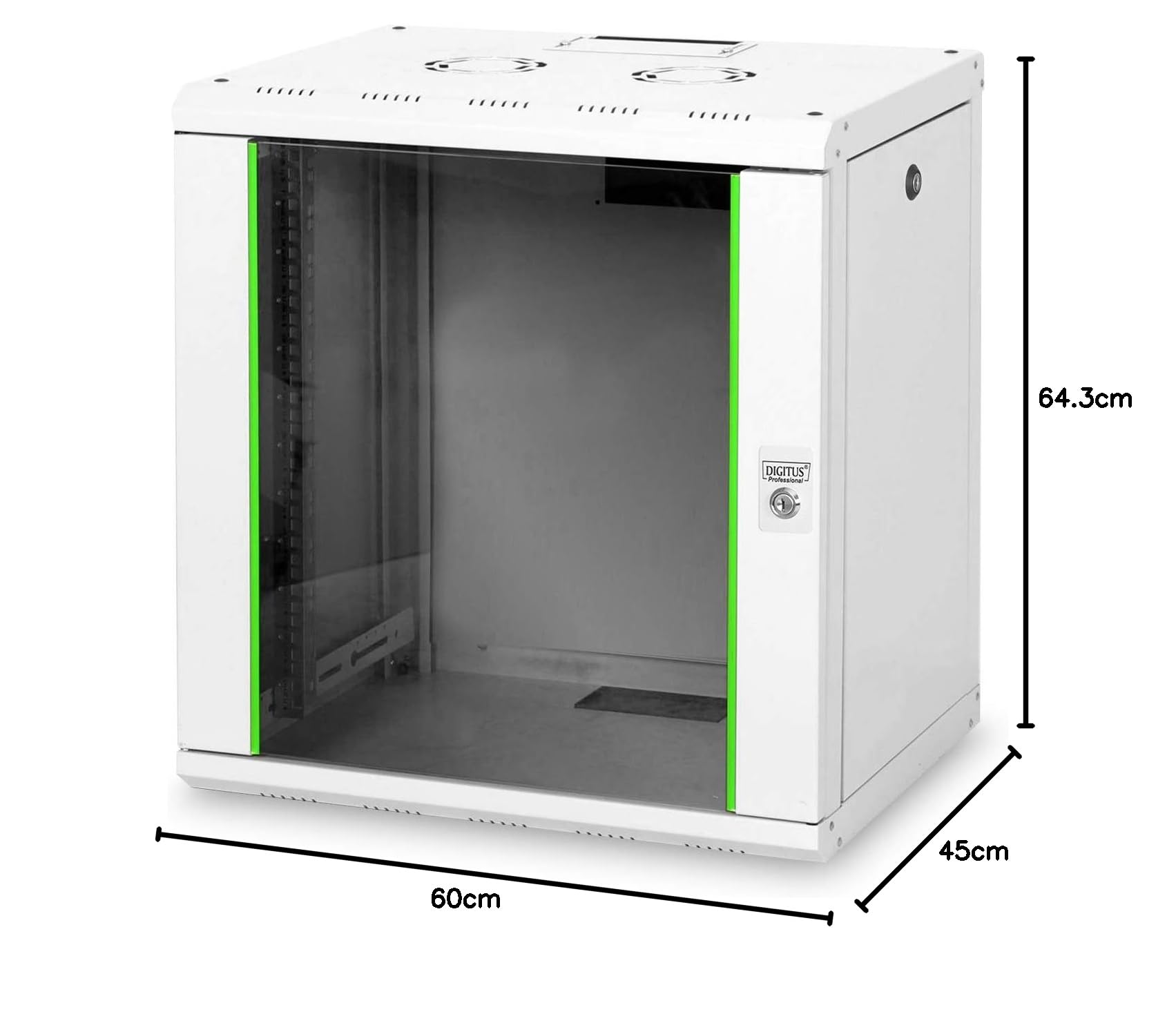 DIGITUS Netzwerk-Schrank 19 zoll 12 HE - Wandmontage - 450 mm Tiefe - Traglast 100 kg - Unique Serie - Glastür - Grau | Nutztiefe 370 mm – Wandmontage – Traglast 100 kg – Sicherheitsglastür – Schutzklasse IP20