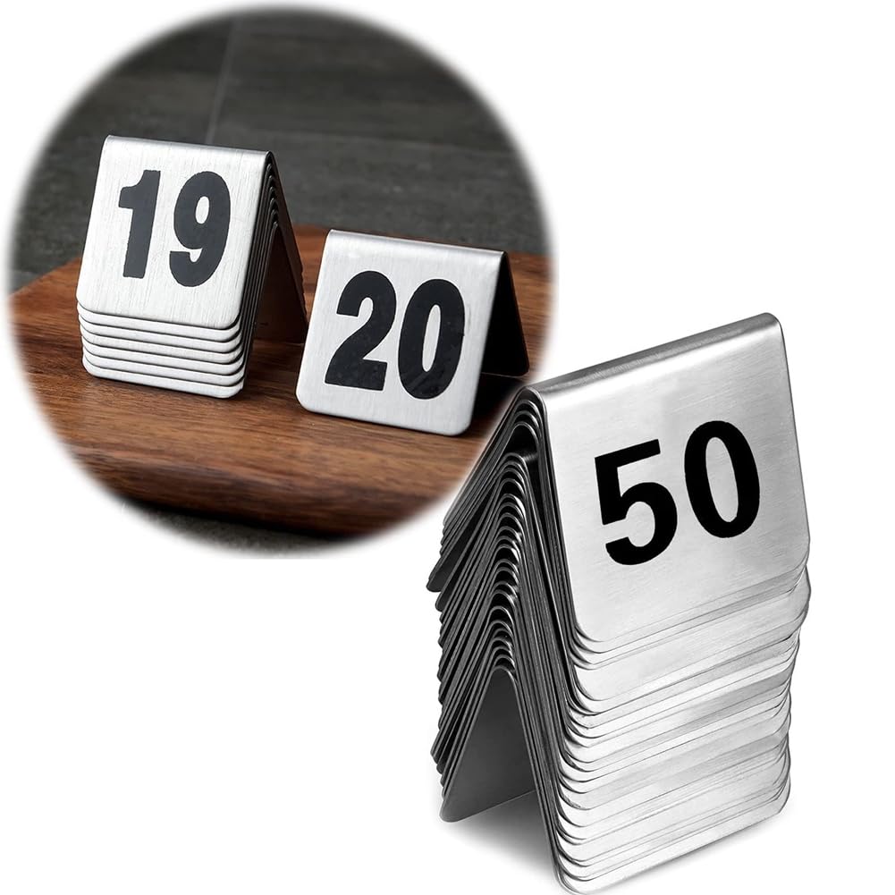 Números de mesa de acero inoxidable 1 – 50, mapa de asientos de boda, tarjetas de mesa, cartel de mesa de doble cara, tarjetas de números de mesa para bodas, banquetes, cafeterías