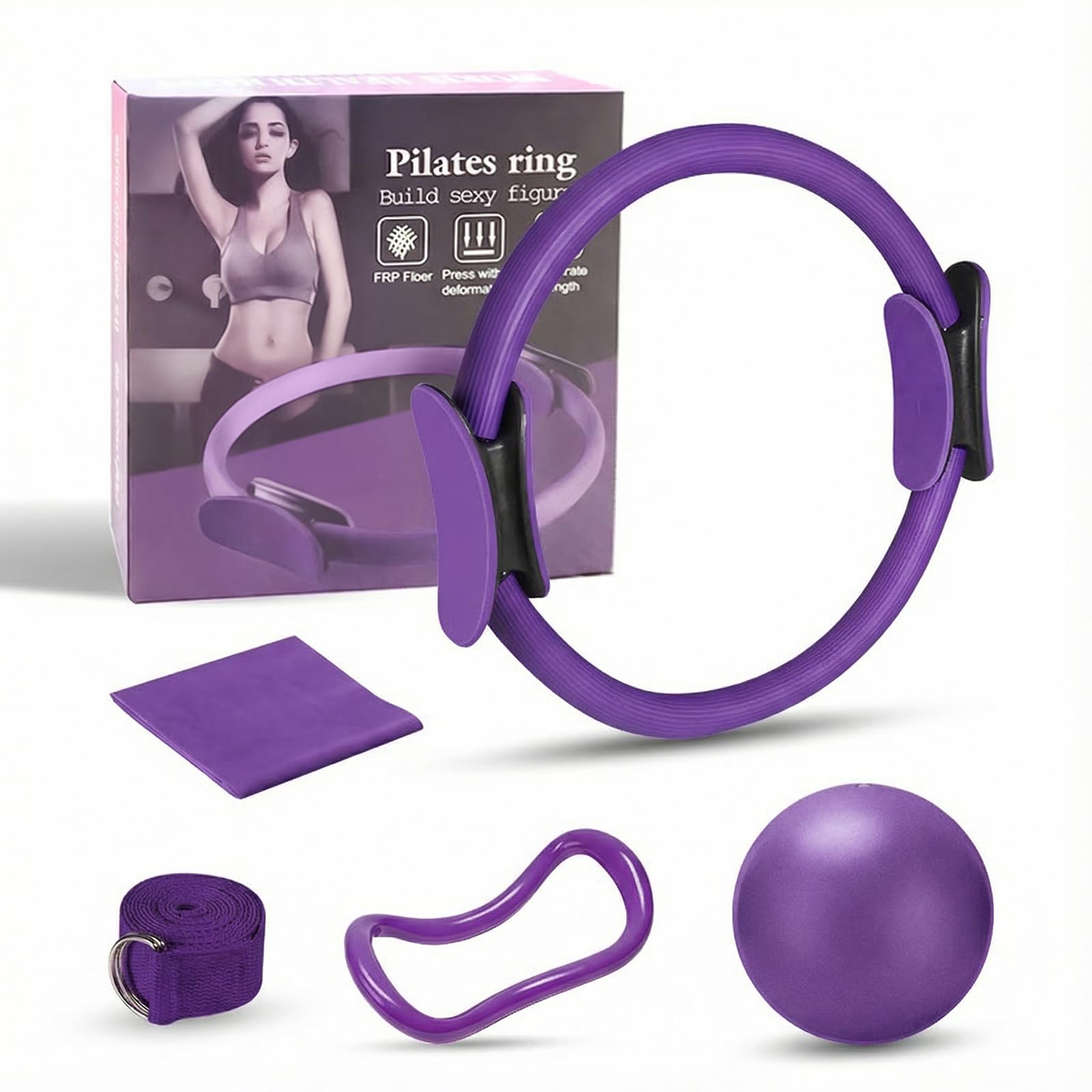 Pilates Ring Set, Pilates Ring für Frauen, Widerstandsring mit Doppelgriff für Beine, Arme, für Gewichtsverlust, Straffung, Widerstandsbändern, 25 cm Yoga-Ball für Frauen