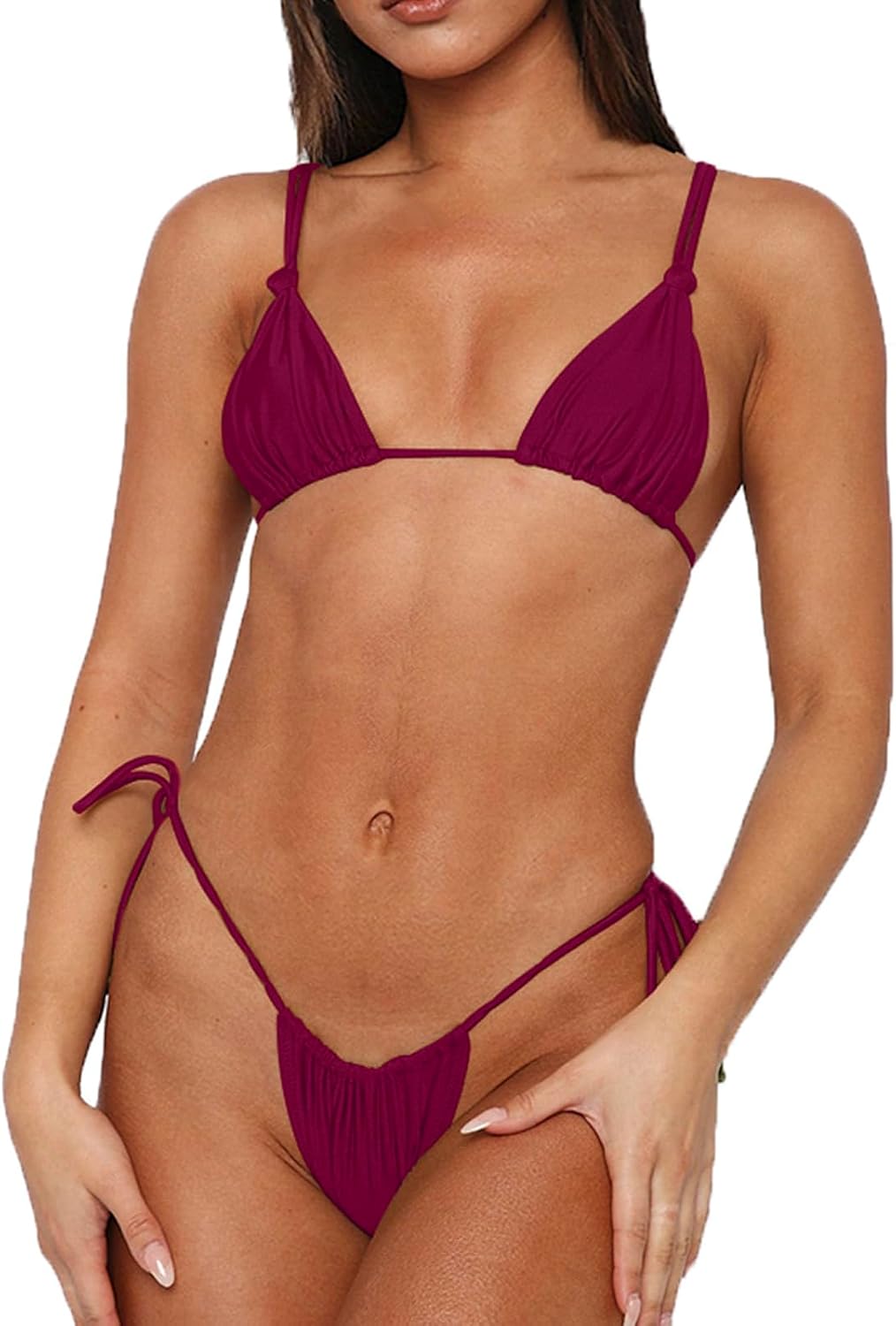 Womens Sexy Bikini Set Thong Hater String Cheeky Two Piece Swimsuits Double Shoulder Straps Swimwear Adjustable