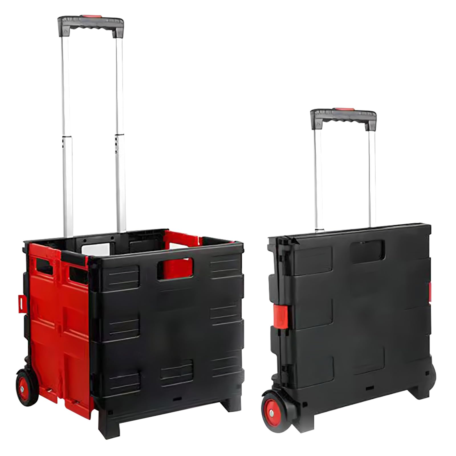 ANTOLE Foldable Utility Cart Folding Portable Rolling Crate Handcart Shopping Trolley Wheel Box with Lid Wear-Resistant Noiseless Wheel for Travel Shopping Moving Storage Office Use (Black&Red 65L)