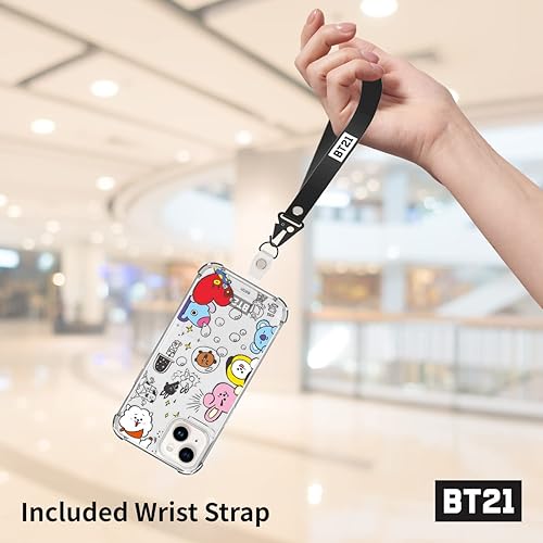 Miniatura 3 de BT21 Producto oficial para iPhone 15 Plus Funda con correa protectora a prueba de caídas, esquinas de gelatina resistente y dura, parte trasera de