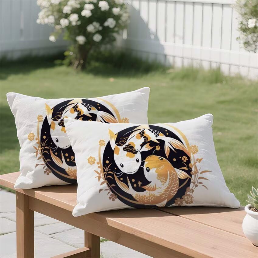 Housse de coussin 50x90cm rectangulaire lin imperméable moutarde - 3