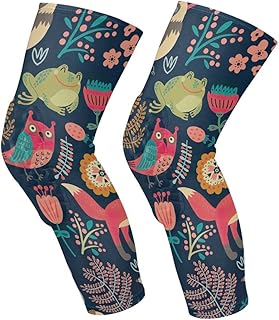 GAIREG Rodilleras antideslizantes de color azul marino con plantas de animales del bosque, mangas de compresión transpirables para baloncesto y voleibol