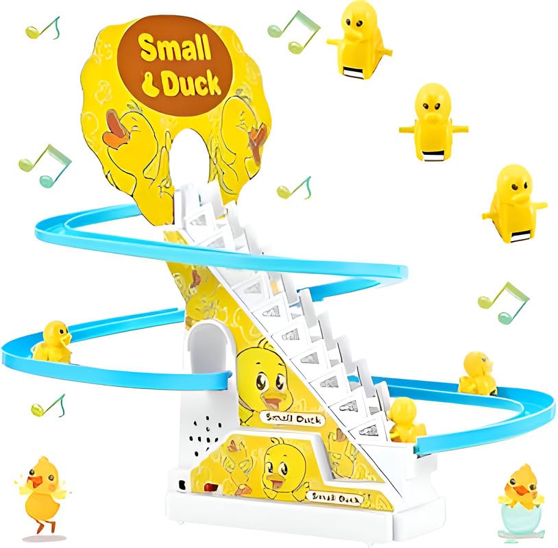 RKZ Duck Slide Toy Set, Funny Automatic Stair-Climbing Ducklings Cartoon Race Track Set Little Lovely Duck Slide Toy Escalator Toy with Lights and Music (Duck Slide Pack of 1)-image-28