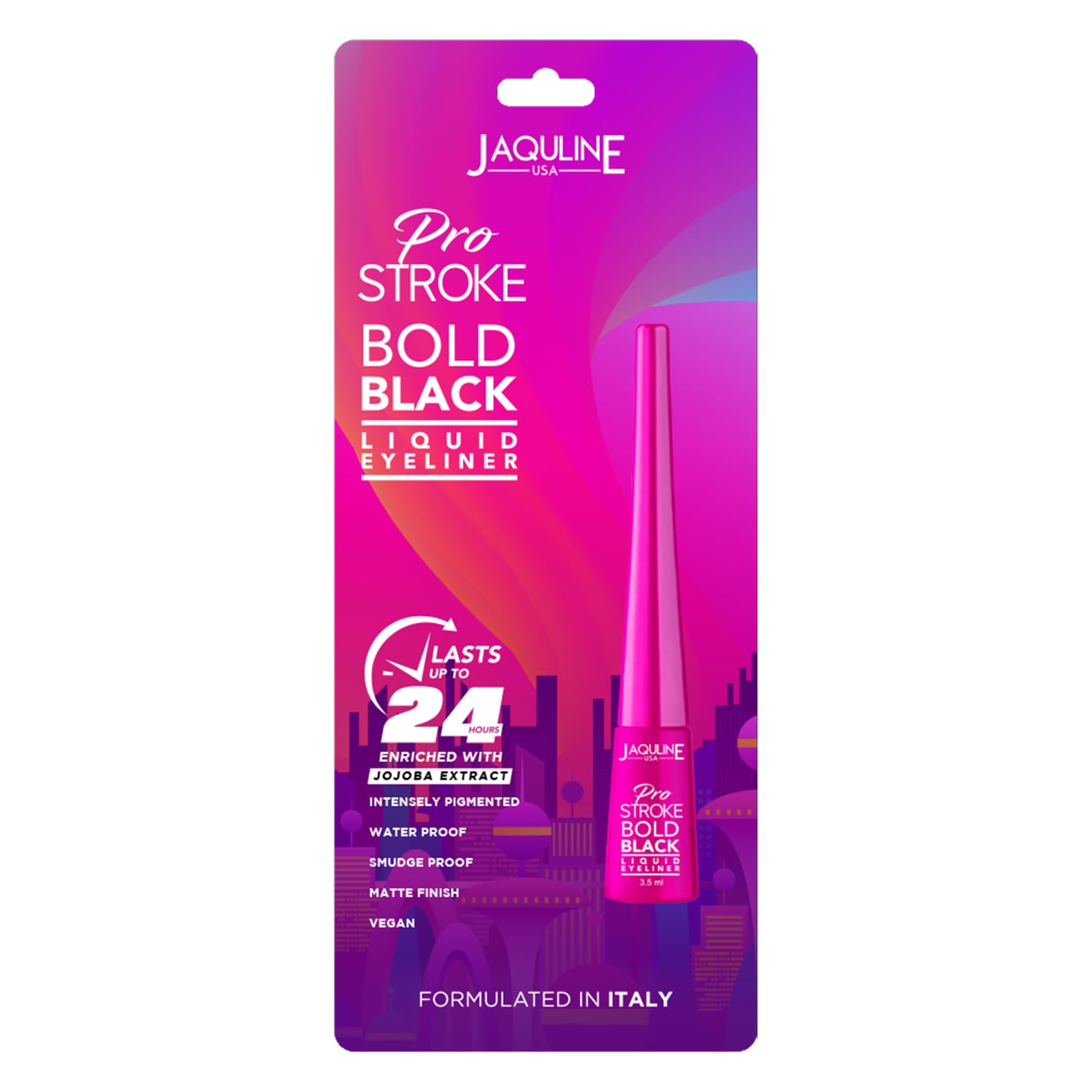 JAQULINE USA Pro Stroke Bold Black Liquid Matte Eyeliner | 24-Hour Long Lasting | Quick-Drying Formula | The Colossal Liner | Water Resistant | Smudge Proof | Intense Black Pigment | 3.5ml