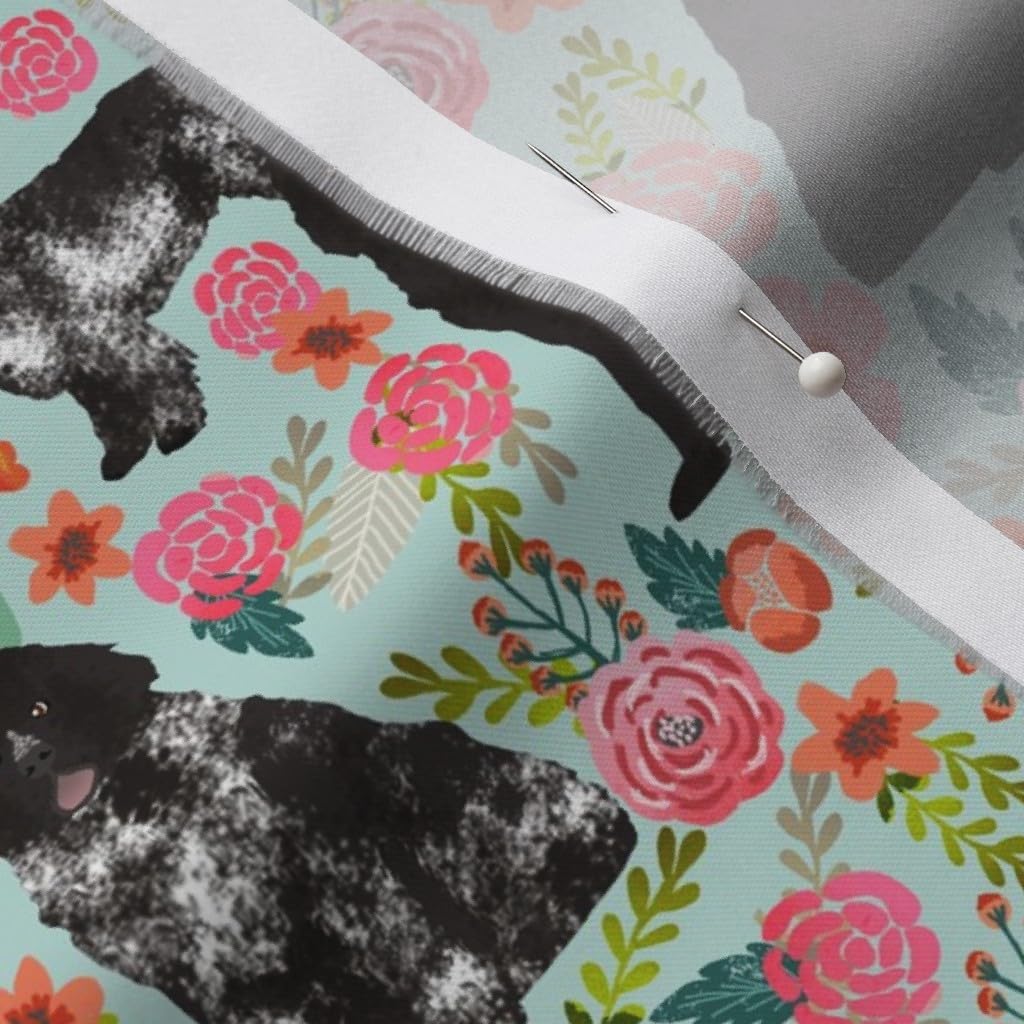 Spoonflower Fabric - Newfoundland Dogs Newfoundlands Cute Dog Florals Pet Portrait Printed on Organic Cotton Sateen Fabric by The Yard - Sewing Quilting Apparel Home Decor