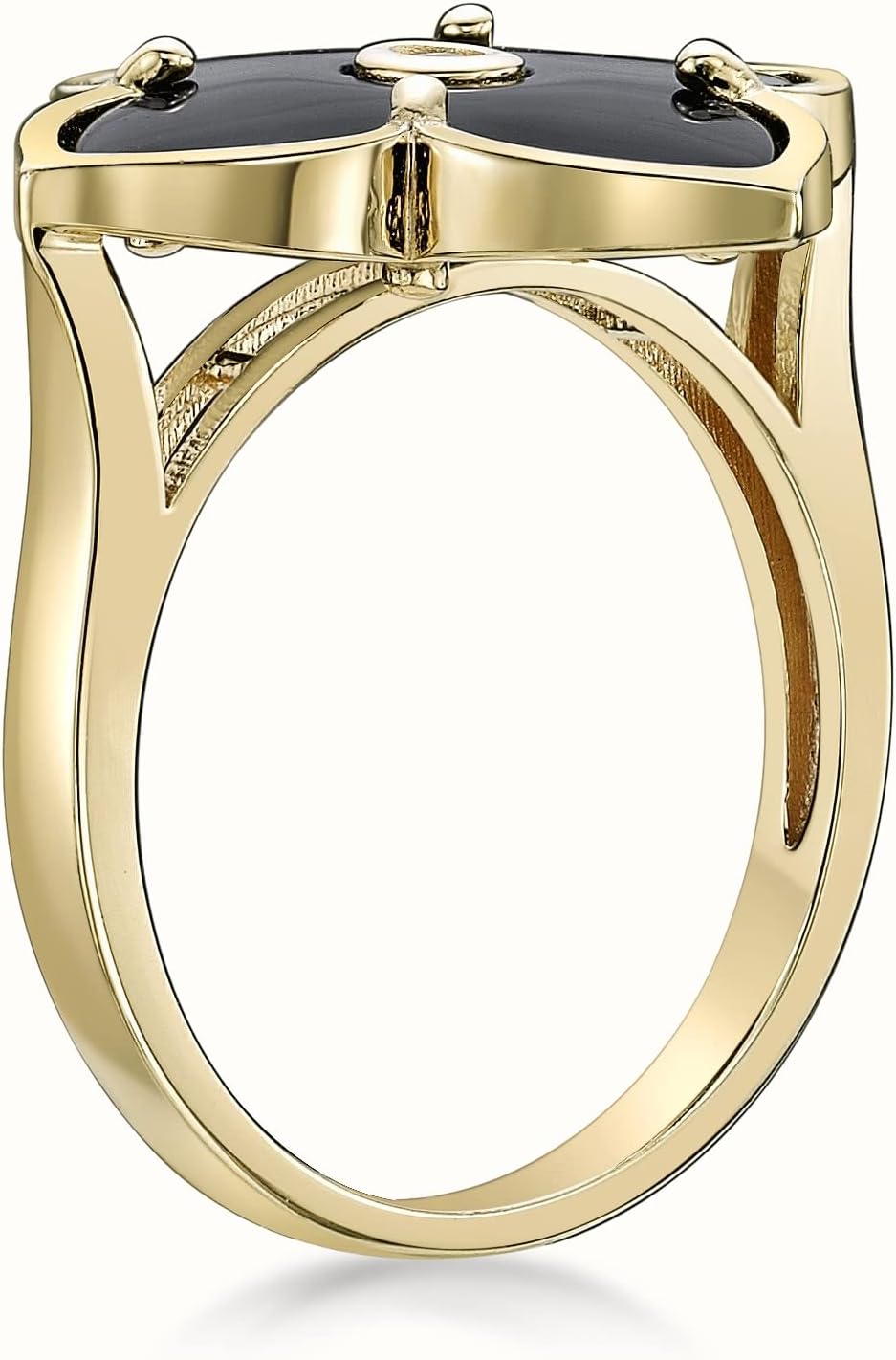 Lavari Jewelers Black Onyx or Mother of Pearl and Cubic Zirconia Flower Ring for Women in 925 Sterling Silver with Gold Plating Anniversary Size 6 to 8 - Image 7