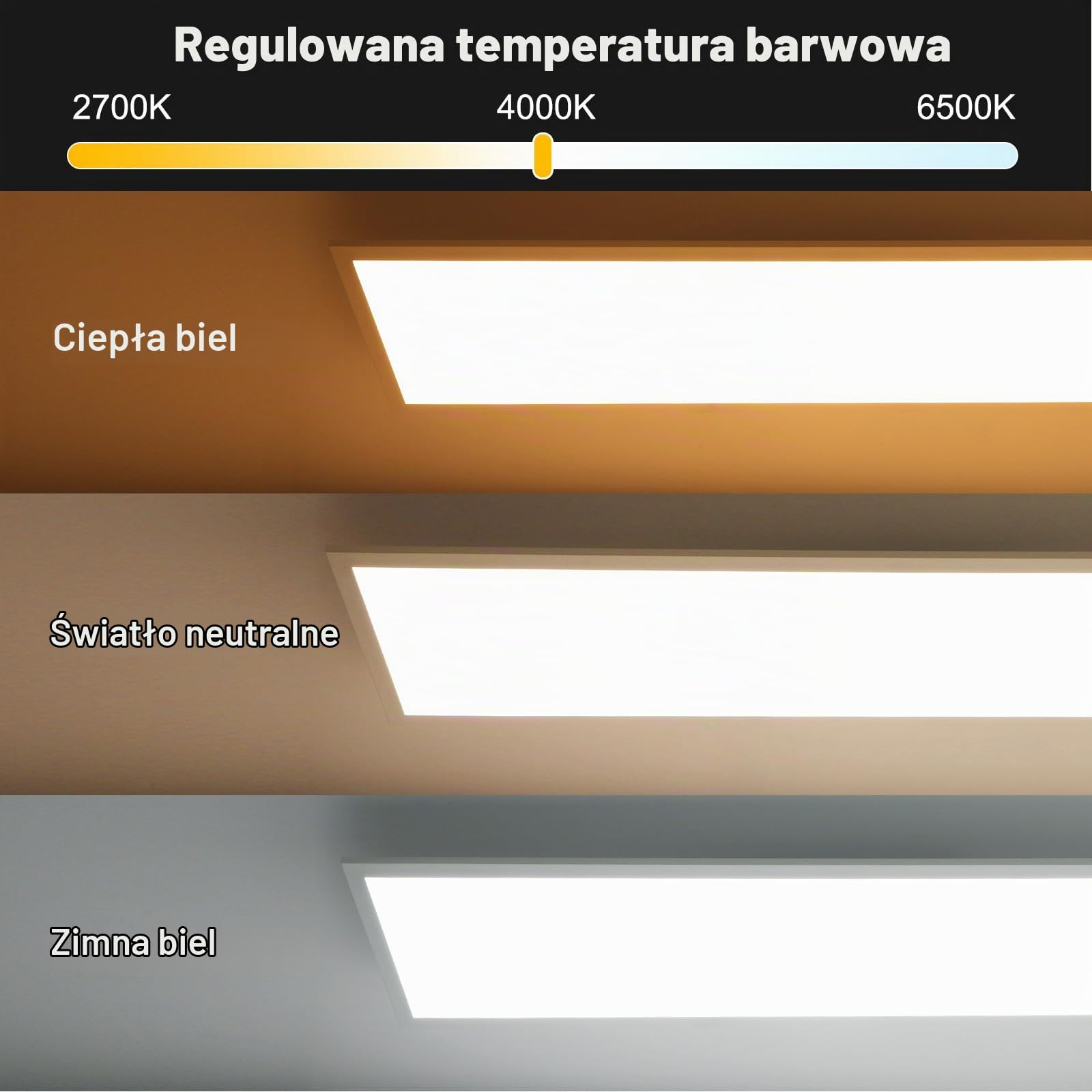 Omdekor Sufitowa lampa LED 120x30 cm, cienki aluminiowy panel z pilotem, ściemnialna, regulowana temperatura barwowa (2700K-6500K), oświetlenie do salonu, sypialni, łazienki