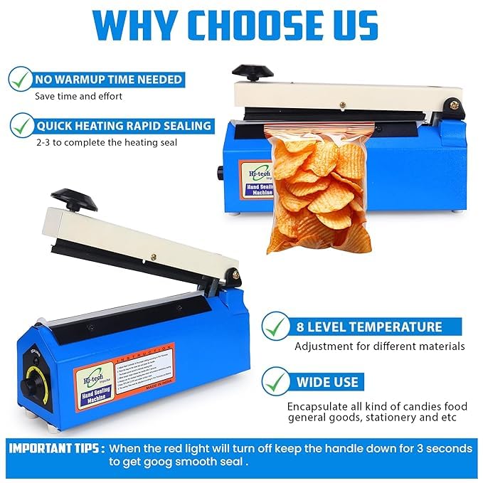 Image of Sealing Machine for Food Packets 10 Inch-250 MM | 1 Year Warranty | Packet Sealer Machine, Pouch Packing Machine, Poly Bag Sealing Machine, Full Customer Support By Hi-Tech Impulse