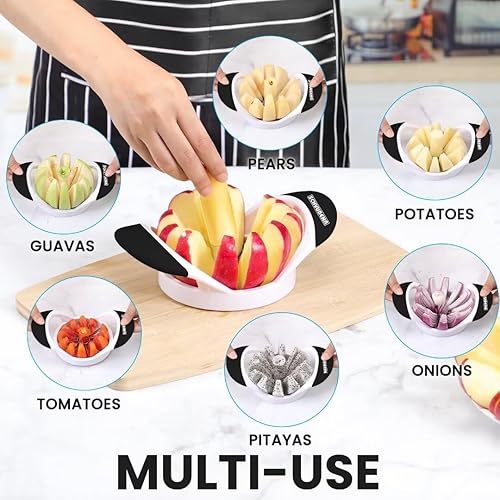 Vista 13 de SCHVUBENR Cortador de manzana grande de 4.72 pulgadas con 12 cuchillas, cortador profesional de manzana, descorazonador de manzana de acero Rojo