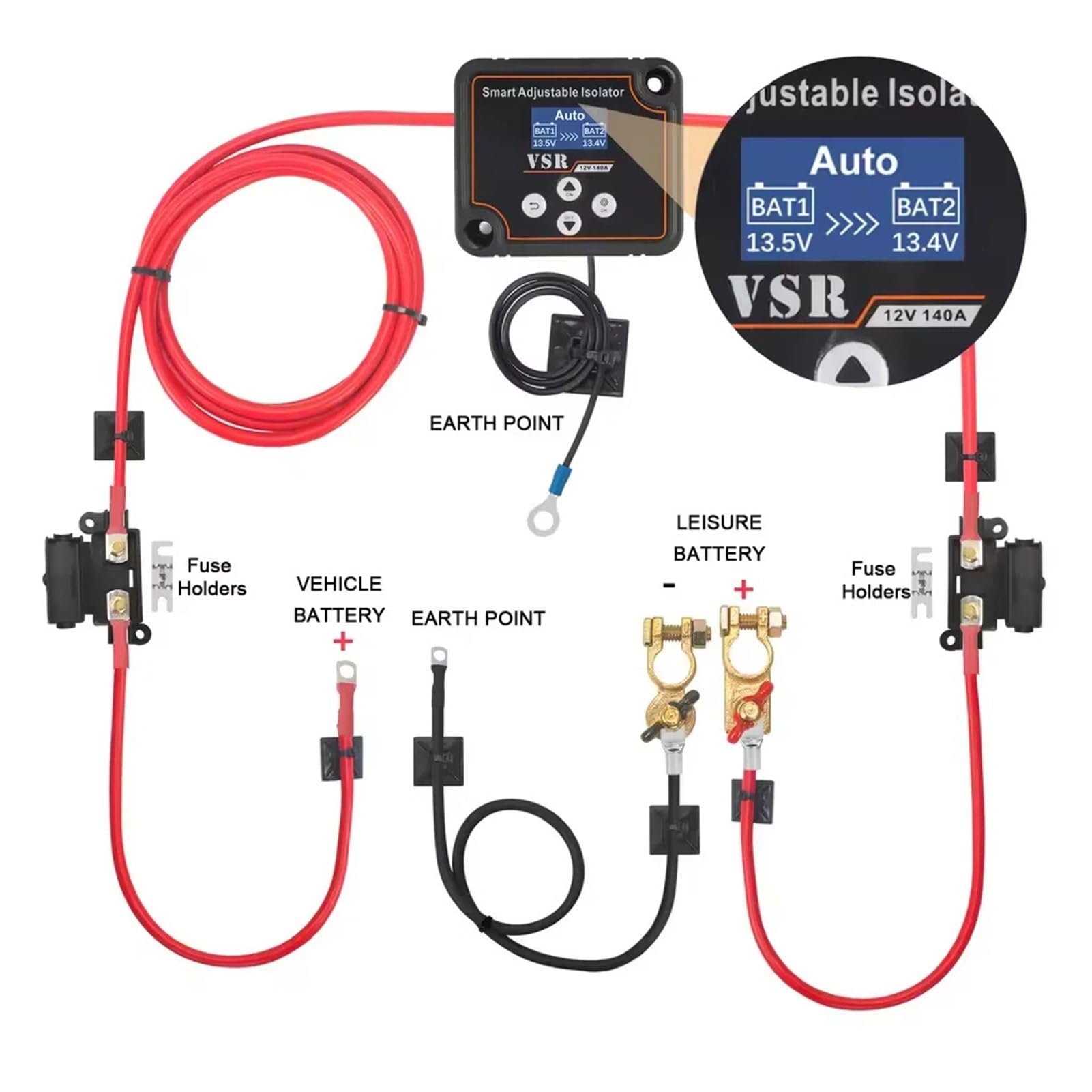 Dual Battery Smart Isolator 12V 140A with LCD Display VSR for Camper Split Charge