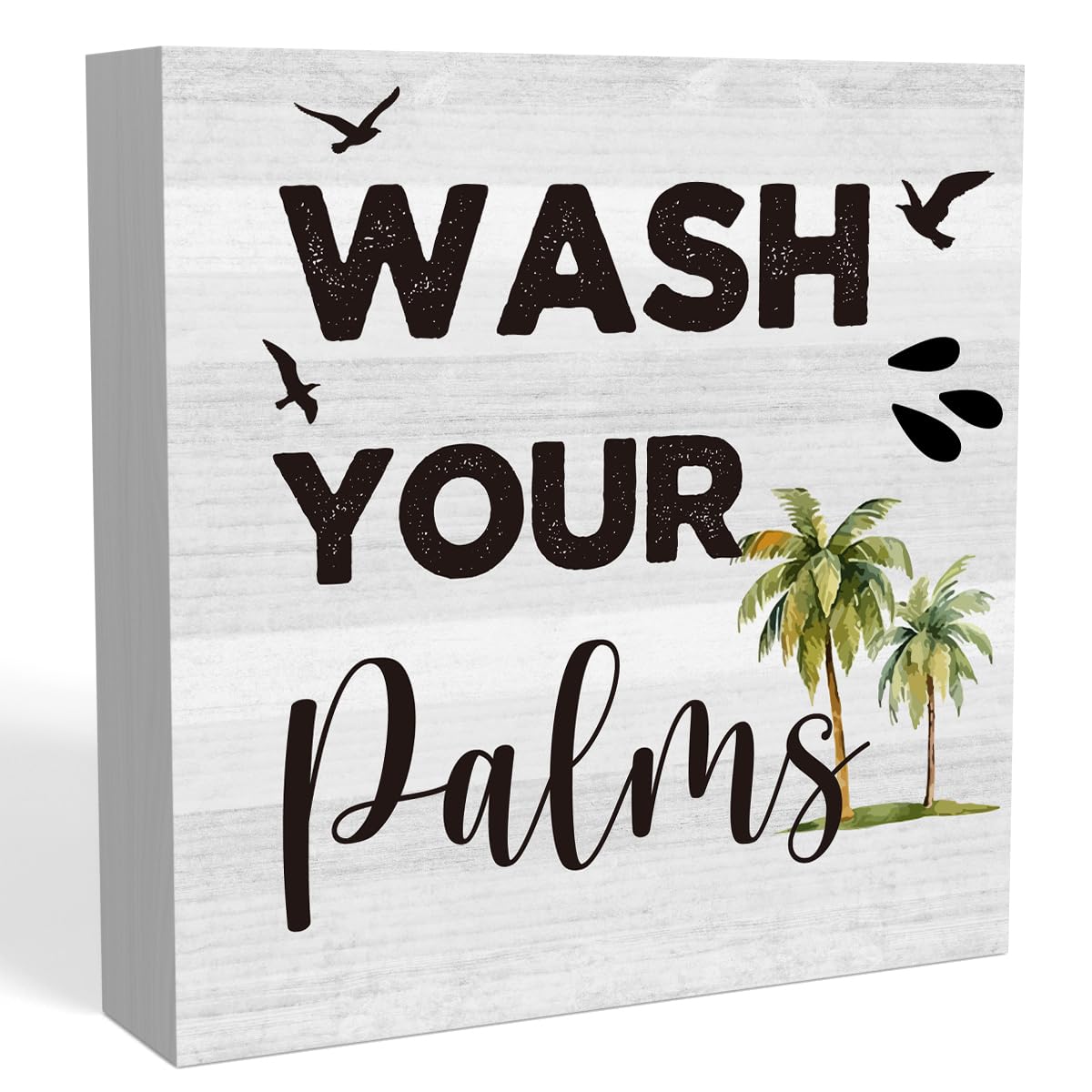 Cute Bathroom Decoration Wash Your Palms Wood Sign Rustic Bathroom Shelf Home Decor Tabletop Desk Cubicle Accessories Decor 5 X 5 Inch