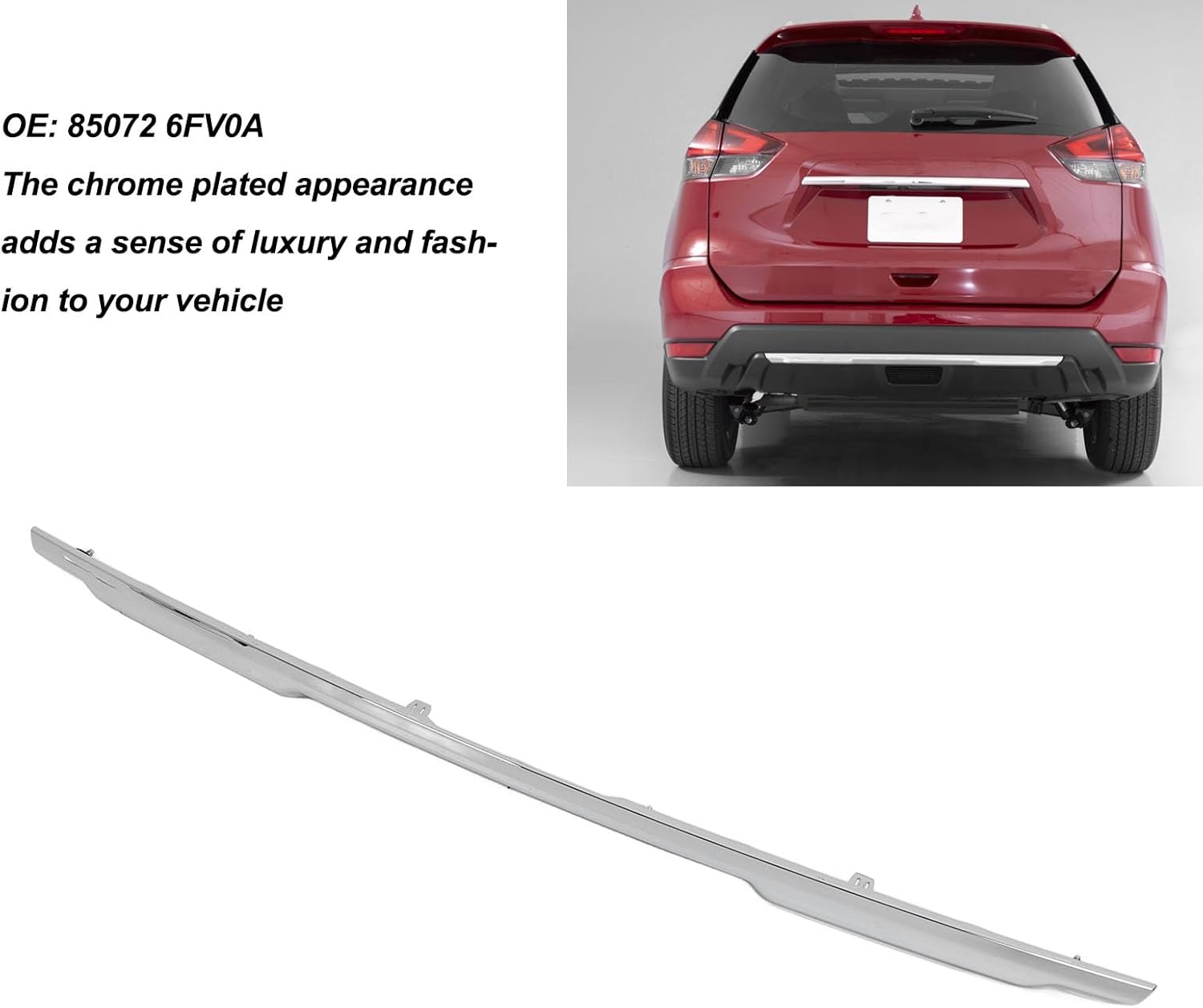 Eujgoov Rear Bumper Accent Stripe 85072-6FV0A ABS Chrome Trim Moldings OEM Center Bumper Protection for 2017-2019 SL S SV Easy Install Exterior Edge Guard