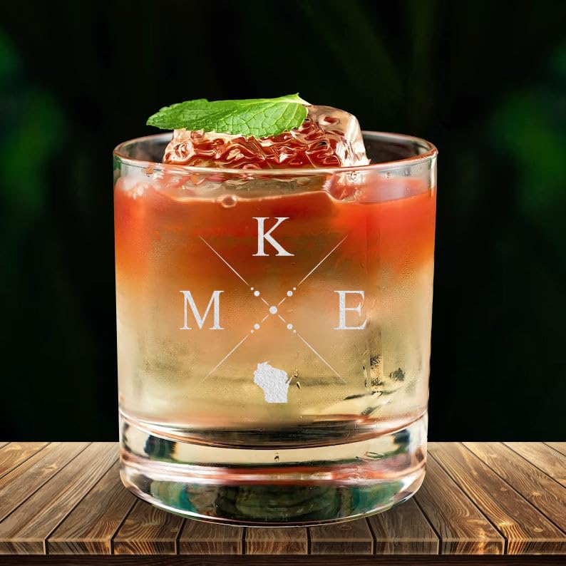 JohnPartners993 Milwaukee Whiskey Glass - Milwaukee State Outline Whiskey Glass - Milwaukee Flag Whiskey Glass - Milwaukee Fan - Milwuakee Gift