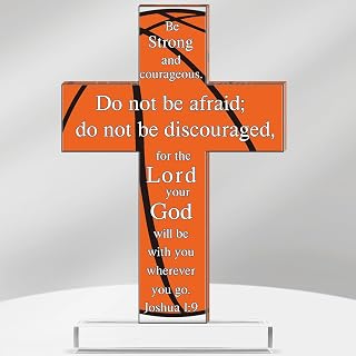 Seeloowy Basketball Cross Gifts for Men Acrylic Christian Religious Scripture Gifts for Basketball Fans Inspirational Cross with Bible Verse for Men Players Lovers