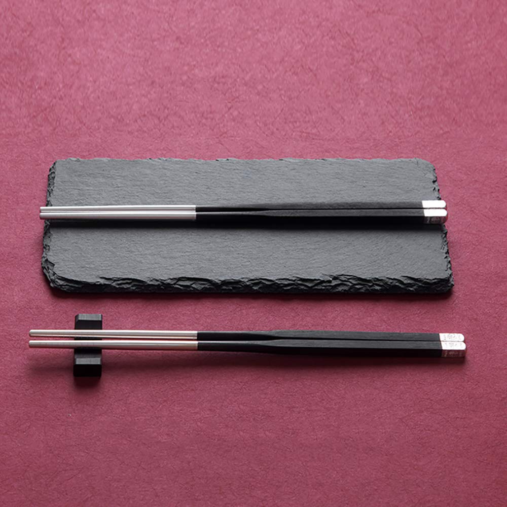 Essstäbchen-Geschenkset aus 999er Sterlingsilber, Ebenholz, 1 Paar Wiederverwendbare Essstäbchen mit Halter für Sushi, Nudeln, Hot Pot, Premium-Box, spülmaschinenfest-B (A)