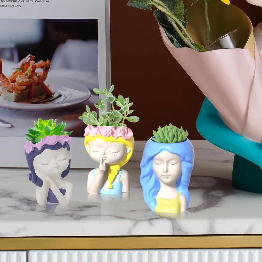 3pcs Girl Flower Pot Mould Silicone Plant Pot DIY Mould Resin Candle Holder Clay and Plaster Mould Home Desktop Ornament