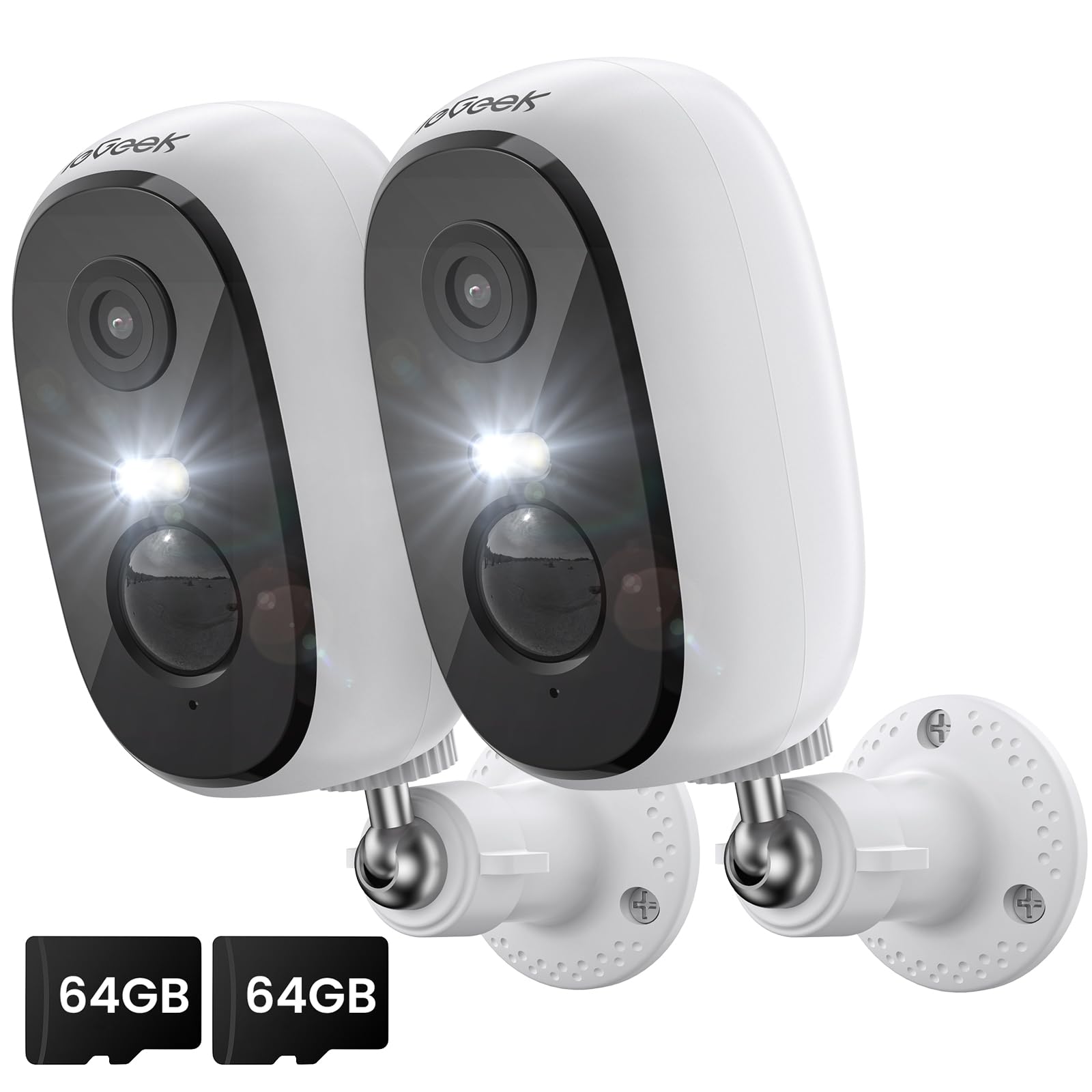 ieGeek 2K Camara Vigilancia WiFi Exterior/Interior con Batería, Cámara de Vigilancia Seguridad Sin Cables Domicilio con Tarjeta SD, Visión Nocturna, Detección de Movimiento PIR, Audio de 2 Vias(2 Pcs)