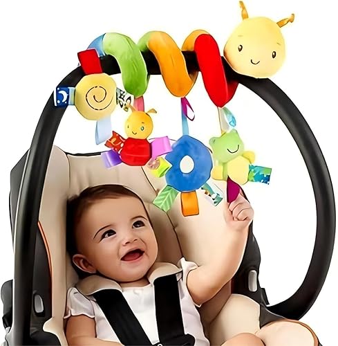 Asiento de coche y cochecito de juguete, juguetes para bebés, juguetes de dibujos animados de interacción sensorial con campanas sonoras, colgar o