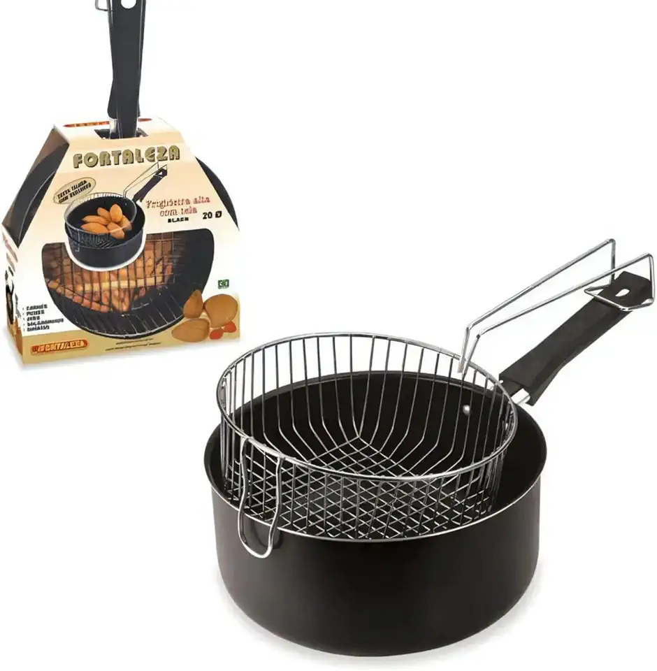 Panela de Batata Frita Fritura Aluminio P/fritar Torresmo Panceta Cor Preto