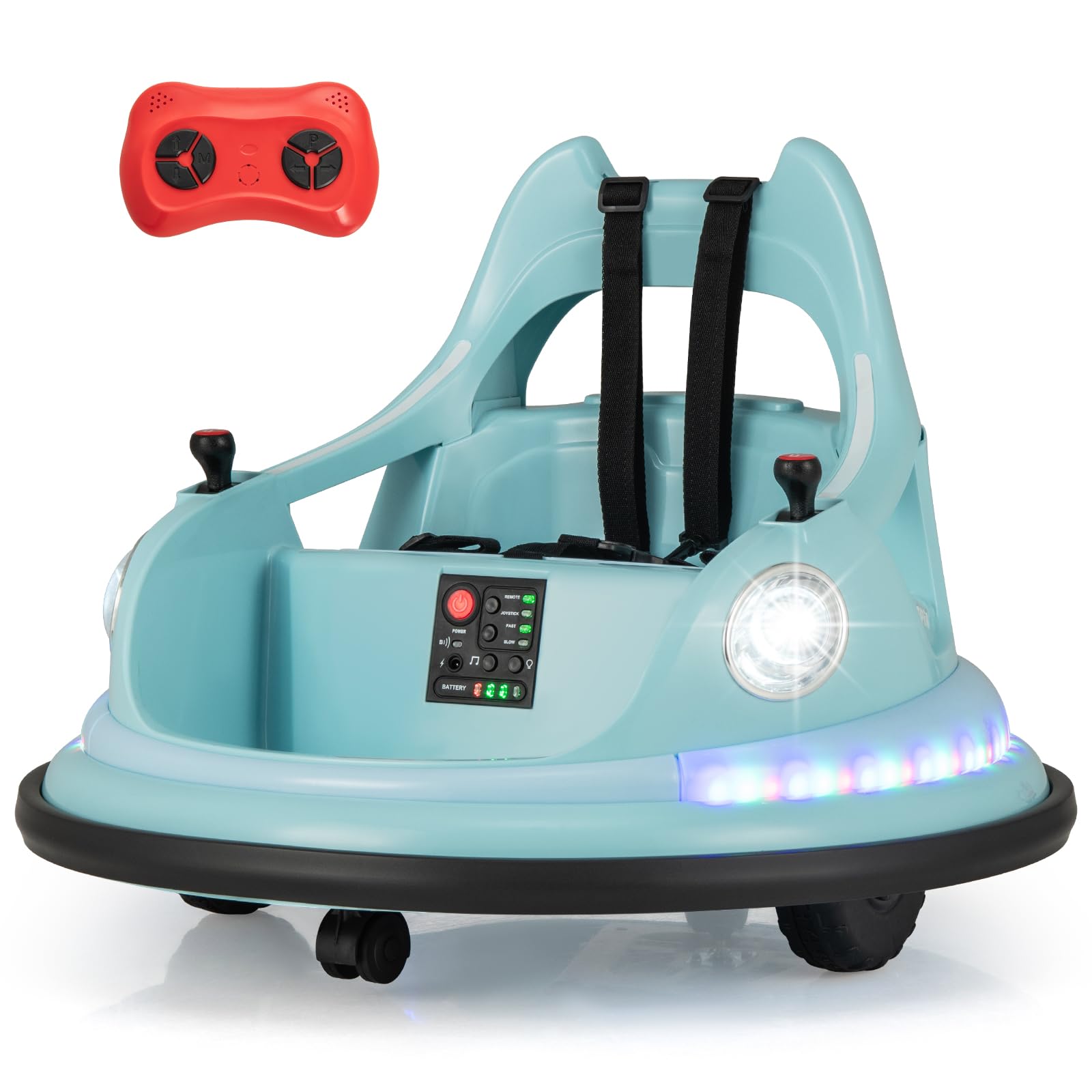 COSTWAY Auto de Choque para Niños, Coche Eléctrico para Niños 12V con Mando a Distancia, Giro de 360°, Conexión Inalámbrica, 5 Efectos de Luz y Música, Coche de Choque Infantil para 3+ Años (Azul)