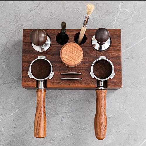 Miniatura 3 de Soporte para manipulación de espresso, estación de madera para expreso, color nogal natural, soporte para tapete de tamp (para portafiltros de 2.008