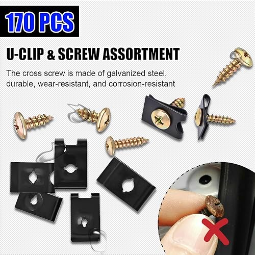 Miniatura 4 de Kit surtido de 170 tornillos y clips automotrices, kit surtido de clips en U y tornillos para automóvil, 9 tamaños diferentes para tuercas y