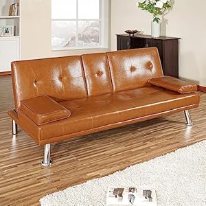 Your Futon, Your Rules: Futon Sofa Couch Convertible Sofa Sleeper Bed with Armrest Home Recliner Couch for Living Room with Ultimate Comfort and Flexibility, Caramel