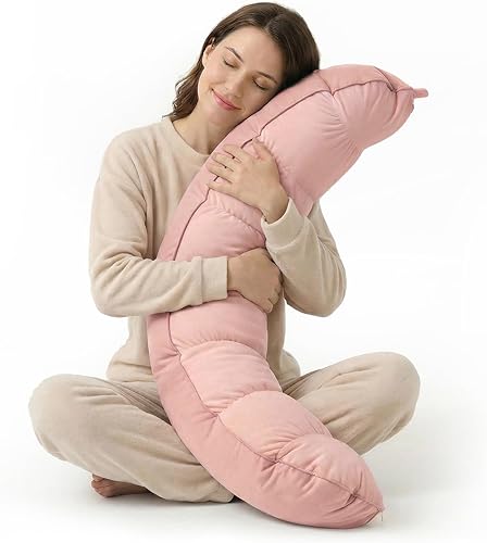 Miniatura 49 de Peallow(Pat. Pend) - Almohada larga redonda para adultos, almohada de apoyo suave y de apoyo para dormir y soporte lumbar (gris-blanco, 47 pulgadas)