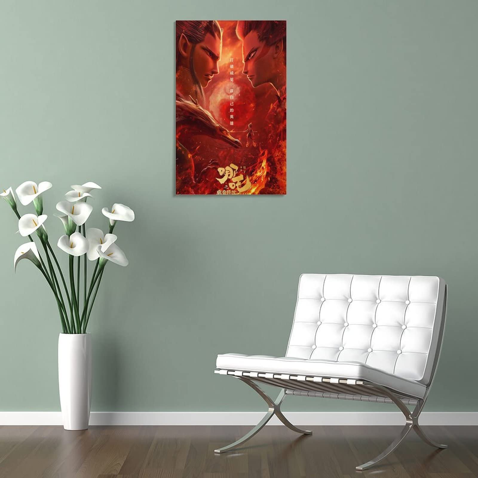 Poster con film anime, mito Nezha nascita del demone bambino, su tela, poster da parete e decorazione da camera da letto moderna per la famiglia, 60 x 90 cm