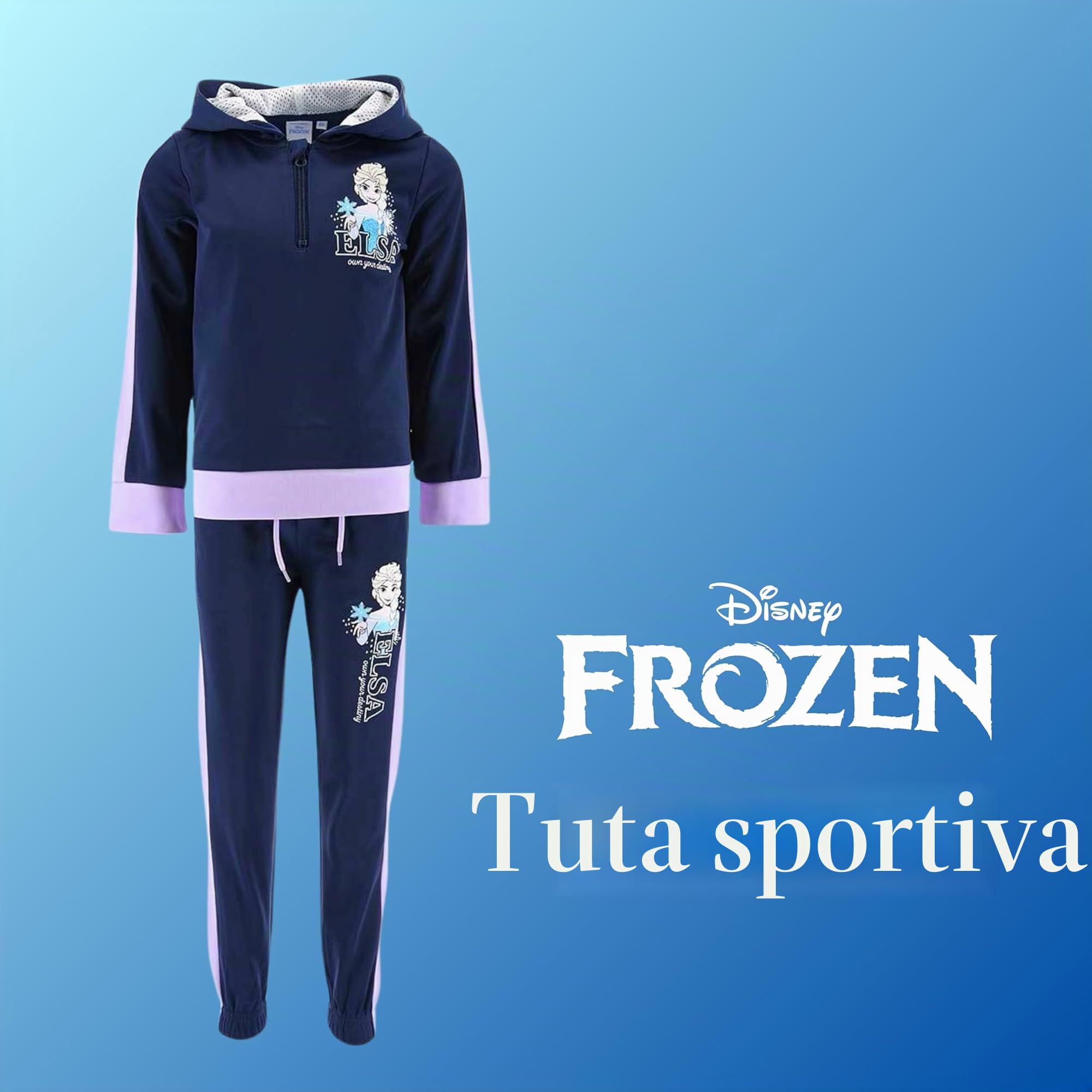 Disney Elsa Tuta da Ragazze, Set da 2 Pezzi per Bambina, Tuta Sportiva Blu, Felpa con Cappuccio e Pantaloni Frozen, Regalo per Ragazze, Taglie 4 a 8 Anni