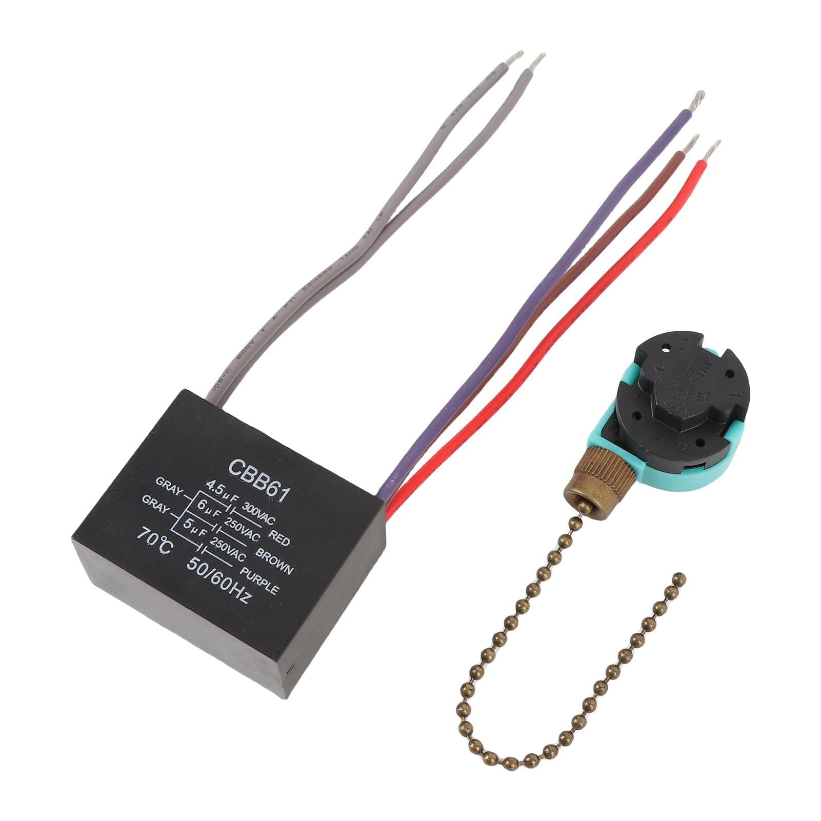 Interruptor Universal de Cadena de Tracción para Ventilador de Techo de 3 Velocidades con Condensador CBB61 de 5 Cables para una Circulación de Aire Efectiva 1 Unidad