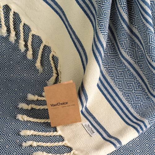 Your Choice Turkish Beach Towel (71x41) - 100% Cotton Turkish Towel Sand Free Quick Dry Oversized Lightweight Compact Travel Towel - Color Navy