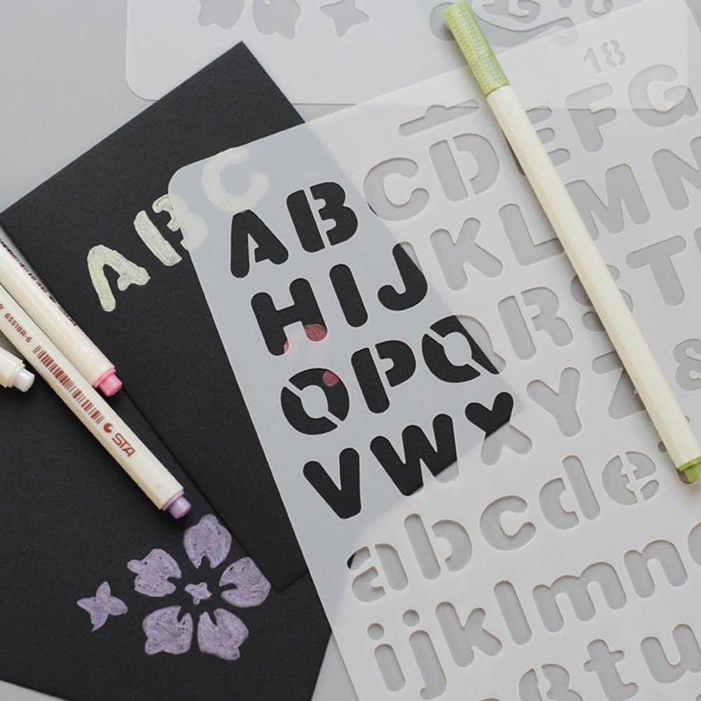 8 Sheets Letter Number Stencils, Plastic Reusable Stencils Template, 7× ...