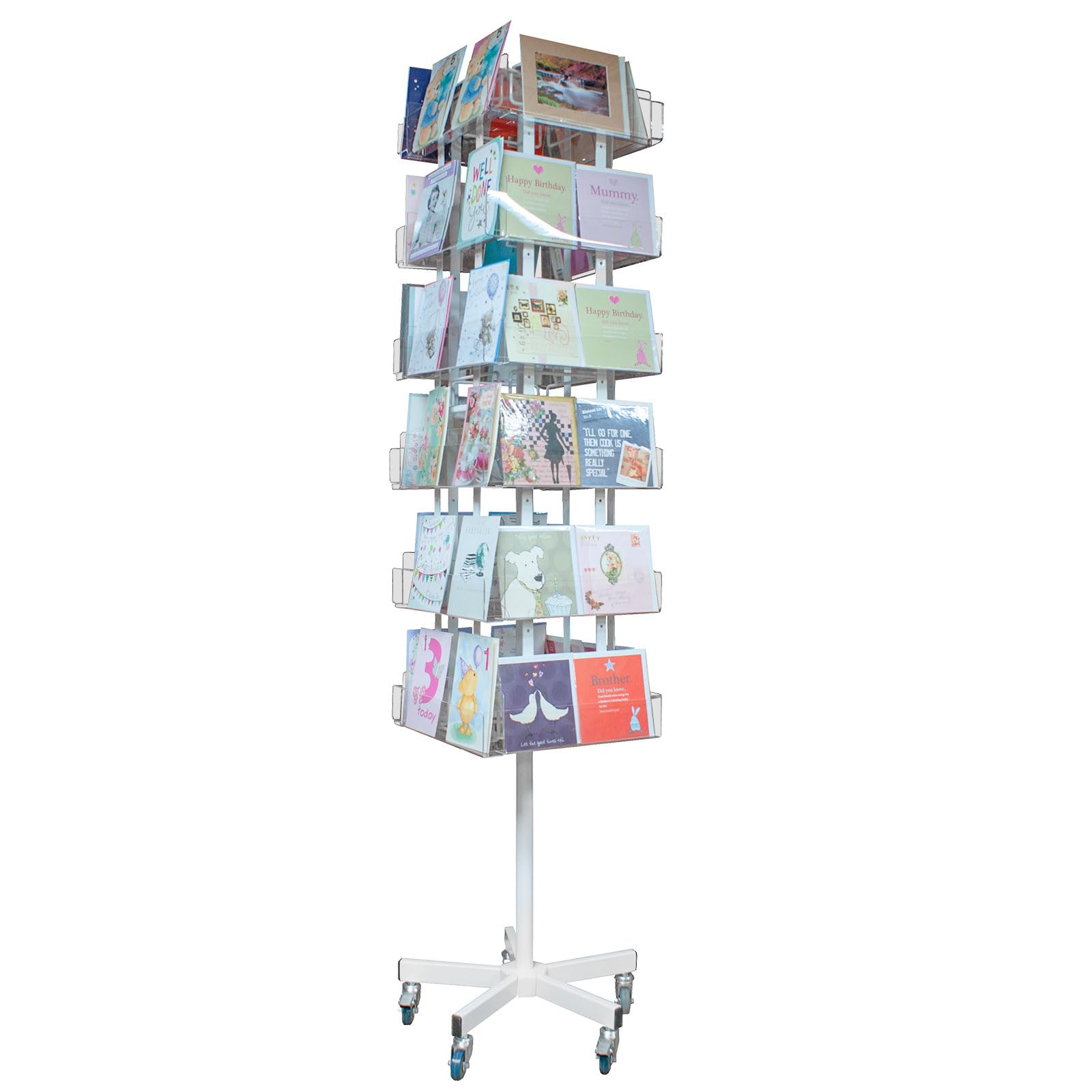 Display Stands Premium Rotating Card 24 Acrylic Flat Pockets, Freestanding Spinner Rack for Retail Shops, Greeting Cards & Postcards – (DS46/24)
