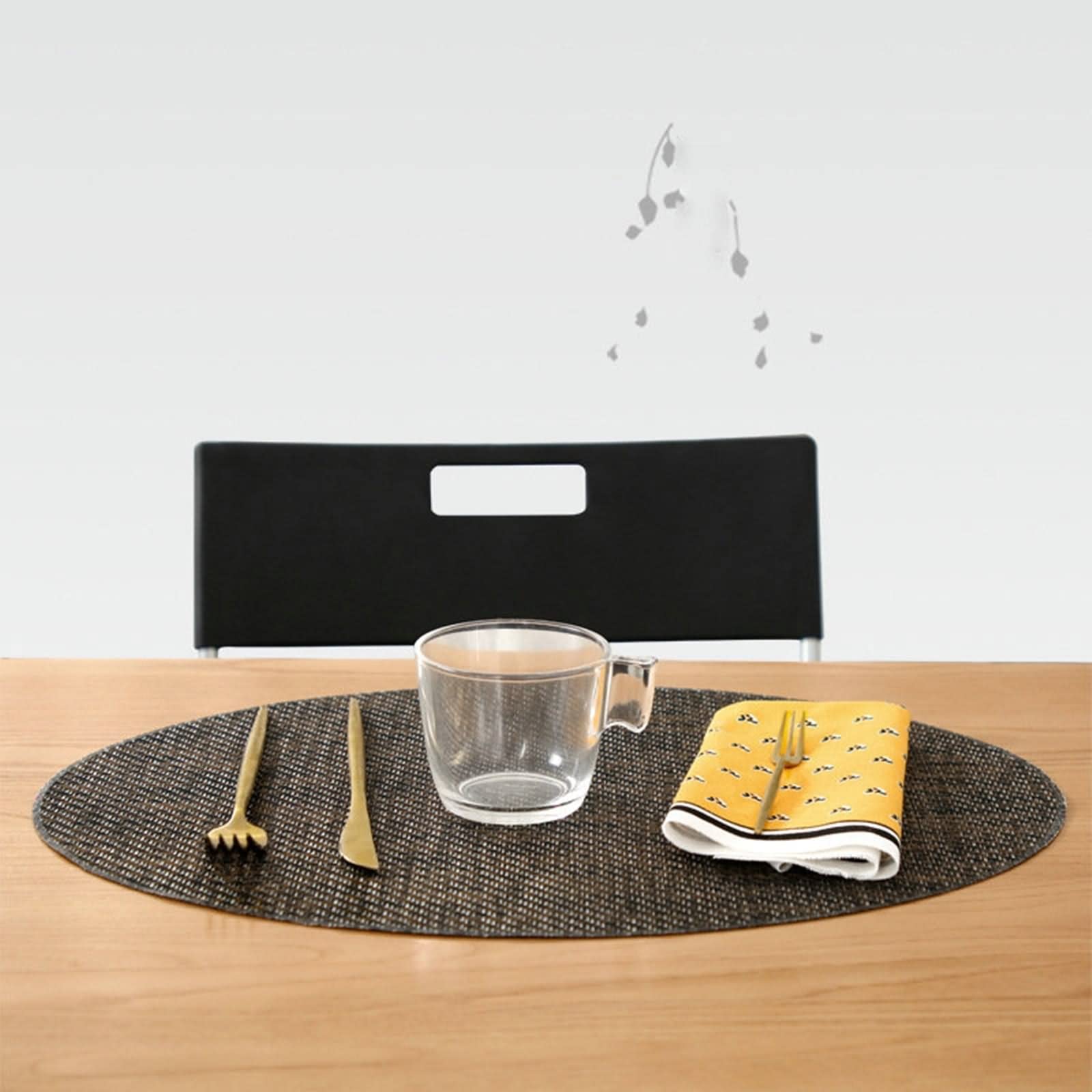 Juego de 6 manteles individuales para otoño, color negro, 45 x 30 cm, tejido ovalado, PVC
