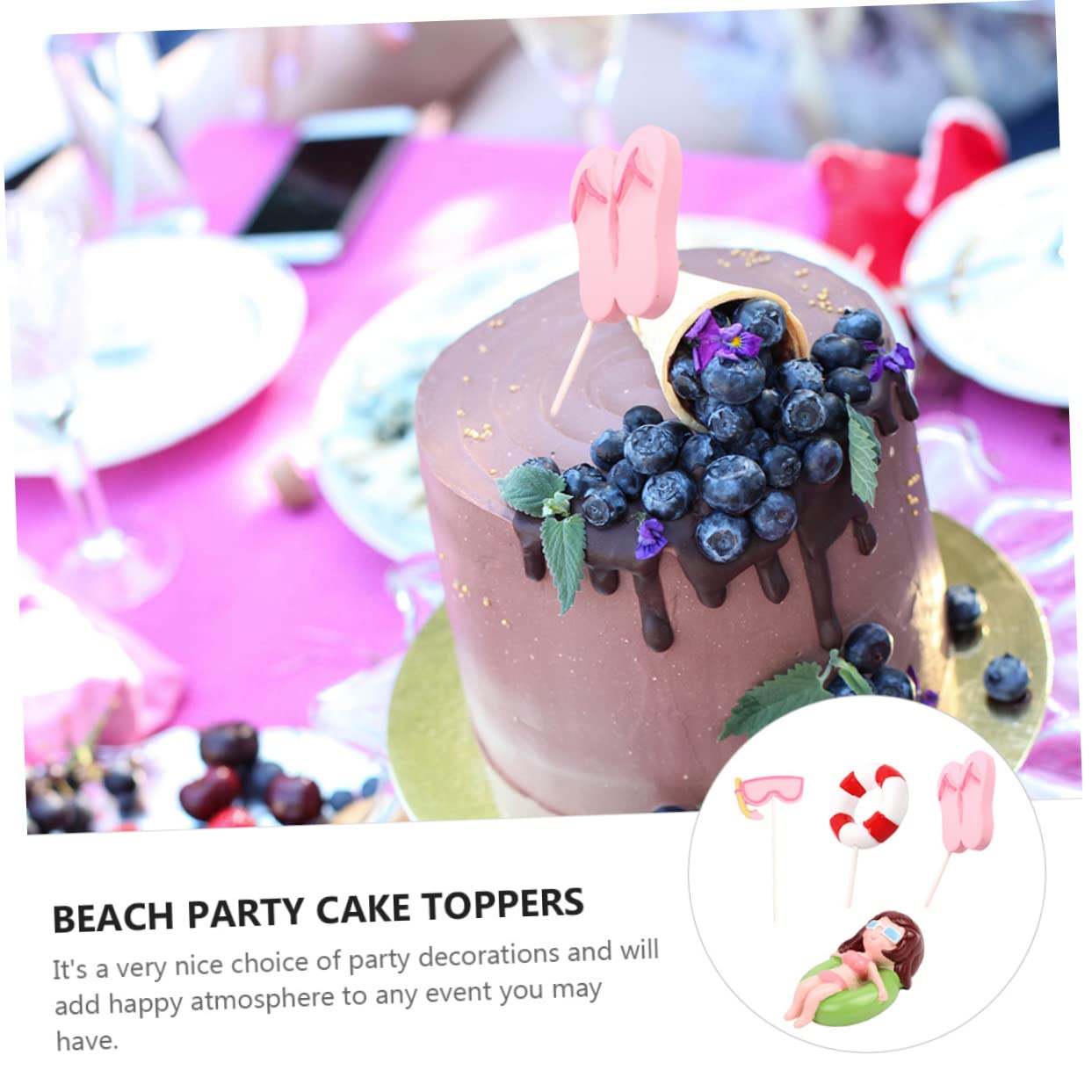 Abaodam 3sets Cake Toppers Estivi Tema Spiaggia Decorazioni Per Torte Con Motivi Estivi Adornamenti Per Feste e Compleanni Design Creativo e Perfetti Per Torte e Dessert Da Festa