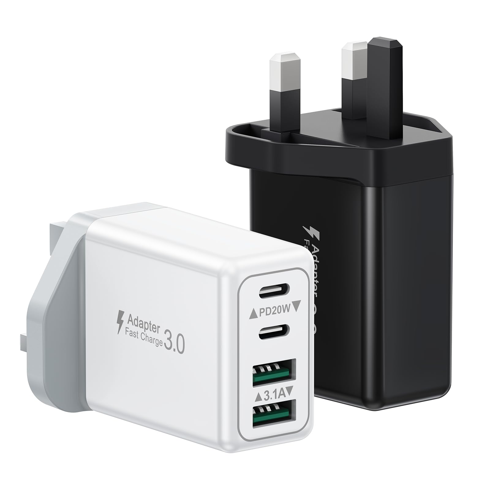 40W 4-Port USB Plug UK Fast Charger Dual PD Power Adapter +QC Multiport Wall Charge Head Mains Type C Fast Charging Plug for iPhone 17 16 15 14 13 12 11 Pro Max Plus, Samsung, iPad — view 12