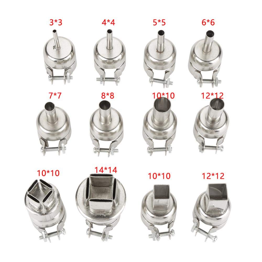 Hilitand 12pcs Steel Heat Gun Nozzles Kit for 850 Hot Air Soldering Station Repair Tool Accessory - Heat Resisting
