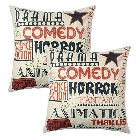Queenie® - 2 Pcs Meaningful English Writing Inspirational Words Quotable Quotes Cotton Linen Decorative Pillowcase Cushion Cover for Sofa 18 X 18 Inch 45 X 45 Cm (2, Drama) Cover