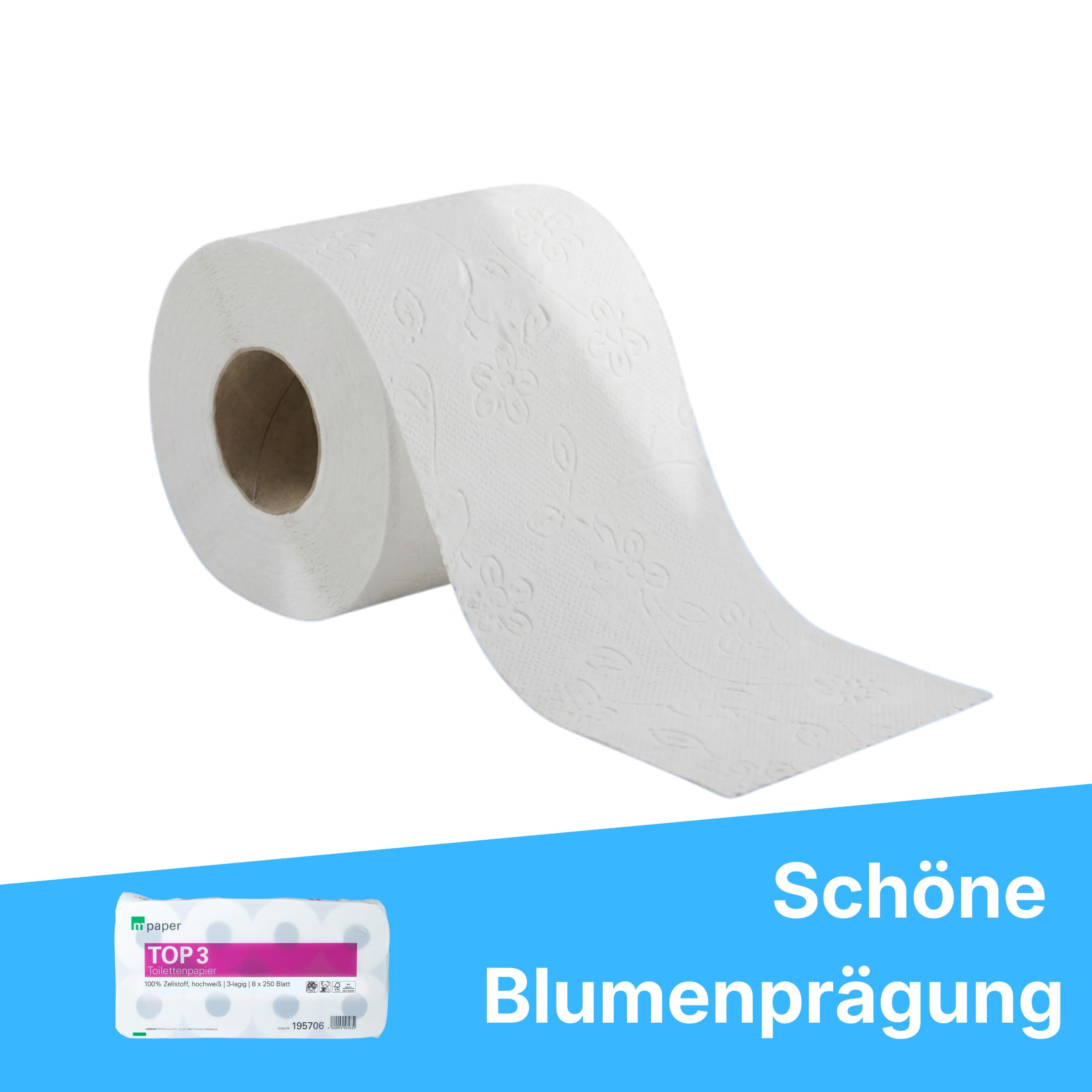 Toilettenpapier 72 Rollen 3-lagig Hochweiß – 250 Blatt je Rolle, Weich & Saugstark, WC Papier Großpackung Vorratspack für Haushalt, Büro, Gastronomie & Gewerbe
