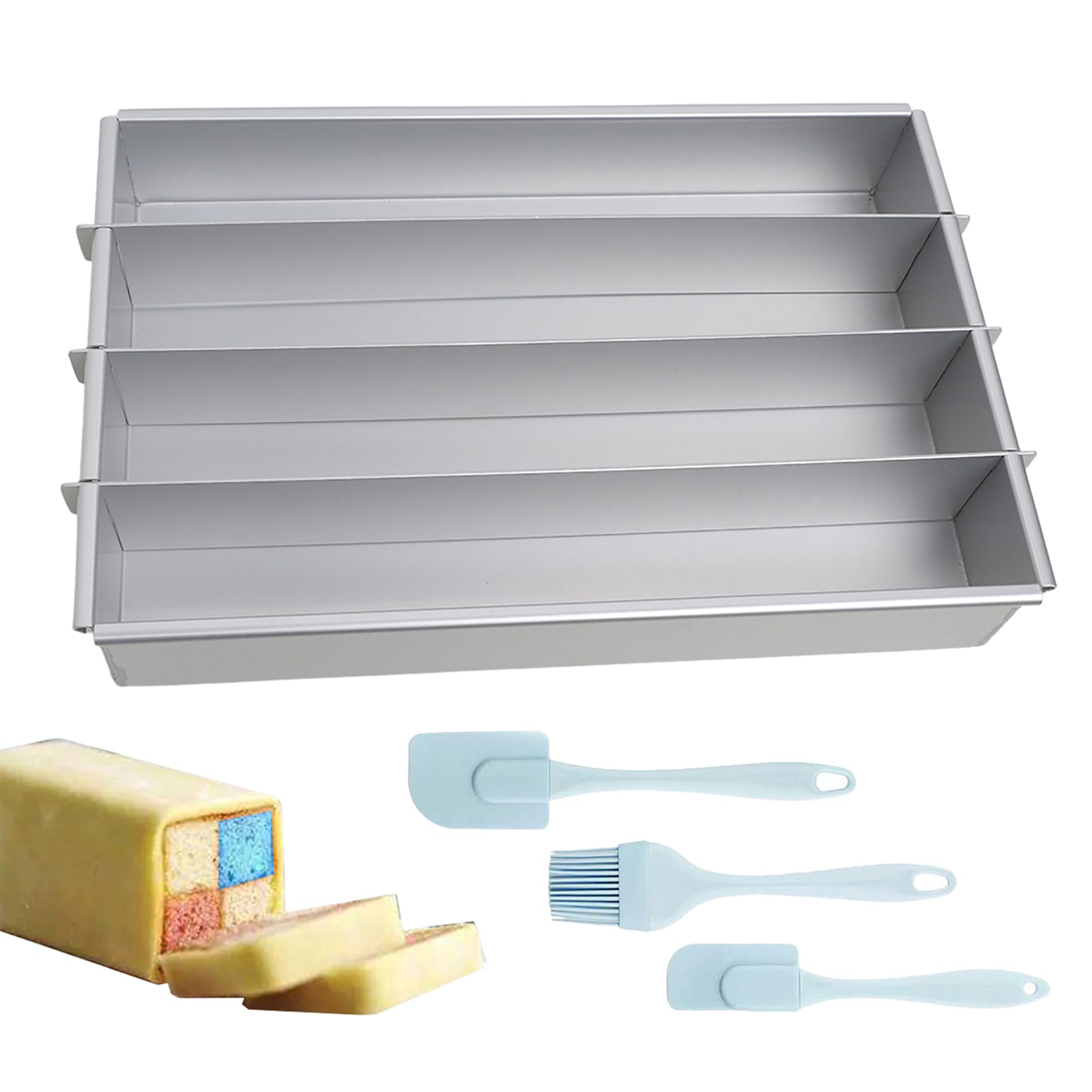 Battenberg - Molde para tartas desmontable, apto para uso alimentario con juego de espátulas para crema y tartas, molde rectangular antiadherente para hacer pasteles de brownie, molde para