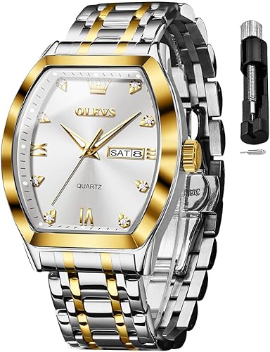 OLEVS Men Watches Square Business Dress Diamond Analog Quartz Date Luxury Watch for Men Casual Stainless Steel Waterproof Luminous Wrist Watch